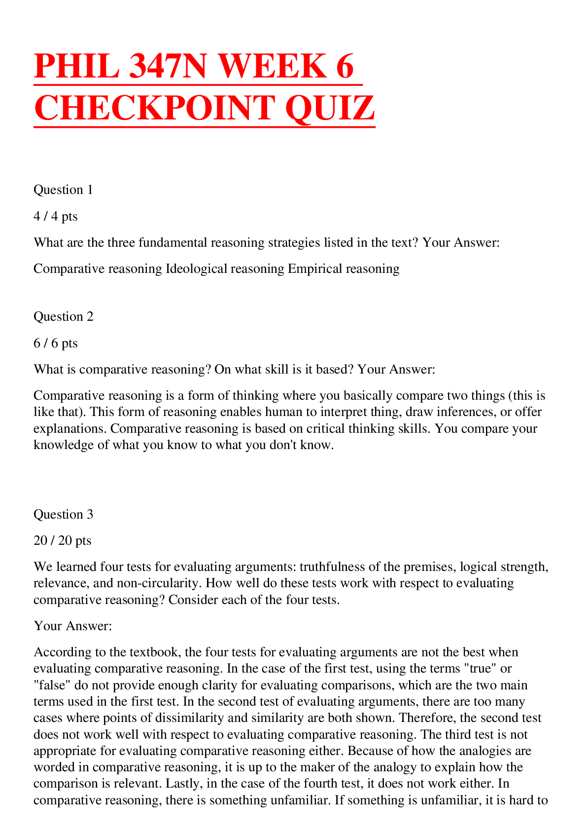 Preview image for PHIL 347N WEEK 6 CHECKPOINT QUIZ WITH ANSWERS